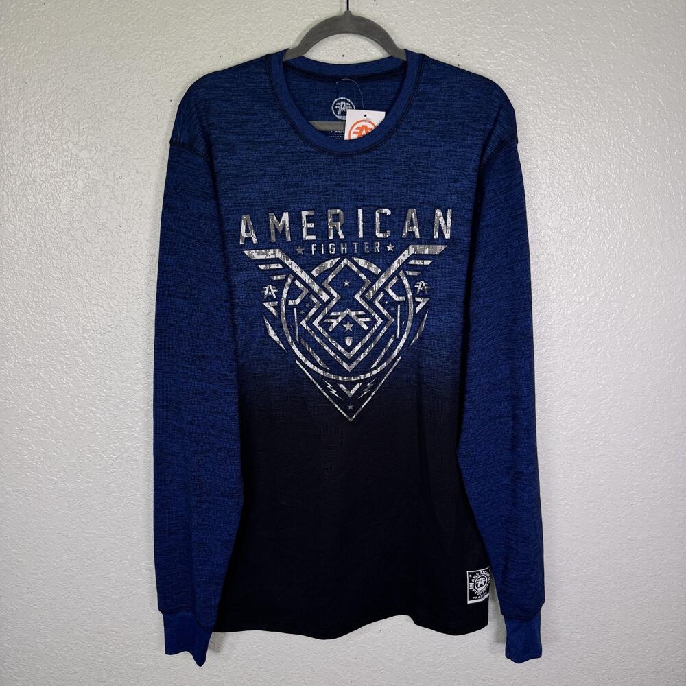 American Fighter Shirt Mens 2XL Oakview Long Sleeve Thermal Graphic Tee Blue NEW